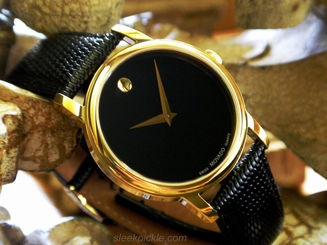 Movado 2100005 Museum Collection Swiss Made Gold Plated SS Black Dial Mens Watch 845960049962