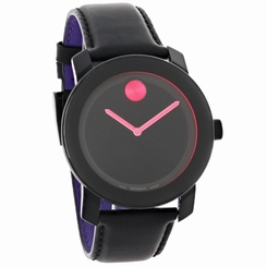 Movado Bold Unisex Black Pink Dial Leather Strap Swiss Quartz Watch 3600018