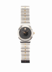 MOVADO Silver Stainless Steel Swiss Made Gold Tone Detail Watch 87-A2-877