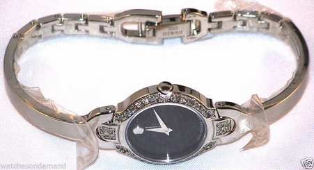 NEW LADIES MOVADO KARA 0605247 SS BLK DIAL APPROXIMATELY 0.45ct DIAMOND WATCH ** 775924301099