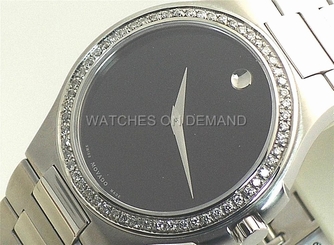 NEW MEN'S MOVADO CORPORATE EXCLUSIVE BLACK DIAL 0606163 0.80ct DIAMOND WATCH ***