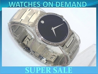 NEW MEN'S MOVADO TEMO 0605903 STAINLESS STEEL BLK DIAL 0.80ct DIAMOND WATCH ****