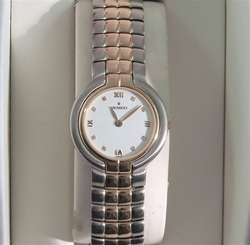 Ladies 2-Tone MOVADO MOSAIC White Dial Stainless Steel Swiss Quartz Watch 7"