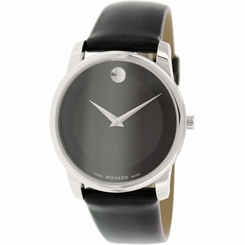 Movado Museum 0606502 Mens Black Dial Analog Quartz Watch with Leather Strap 885997007498