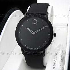Men's Movado SAPPHIRE PVD Case Black Dial Leather Swiss Quartz Watch 0606884