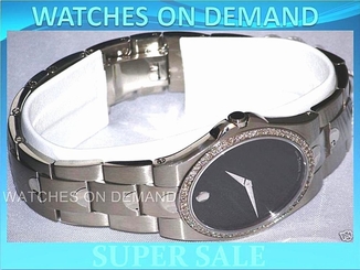 NEW MEN'S MOVADO LUNO 0605556 STAINLESS STEEL BLK DIAL 0.80ct DIAMOND WATCH ****