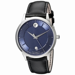 MOVADO MEN'S 39.5MM BLACK LEATHER BAND STEEL CASE AUTOMATIC WATCH 0606874