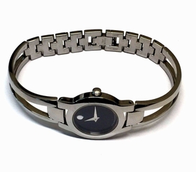 Ladies Authentic Movado Amorosa Stainless Steel Black Dial Swiss Quartz Watch
