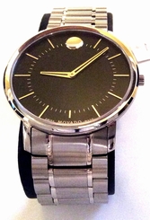 Movado TC Men's Swiss Quartz Watch BLACK FACE AND STAINLESS 0606687