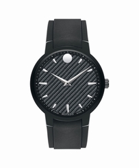 Movado Gravity 0606849 Black With Printed Index Dial Rubber Band Mens Watch