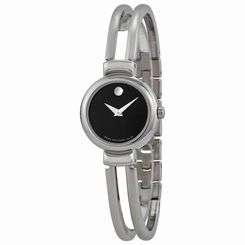 Movado 0606056 Womens Black Dial Quartz Watch with Stainless Steel Strap
