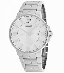 NWT Men's Movado 0606762 SE Pilot Silver Dial Date Stainless Steel Watch