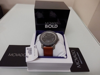 Movado Bold Black Dial Brown Leather Strap Men's Watch 3600361 New