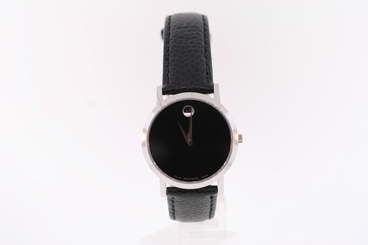 Ladies Movado 0606130 Museum Black Dial Black Leather Strap Watch