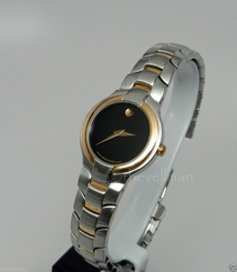 Womens Swiss Authentic Portico 0604574 Movado Two Tone Black Museum Dial Watch