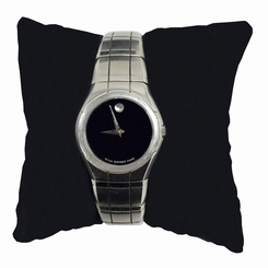 Ladies MOVADO SENTO Black Museum Dial St Steel Swiss Quartz Watch 7" MINT