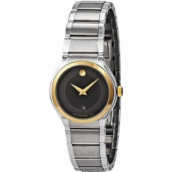 Movado 0606494 Womens Black Dial Quartz Watch with Stainless Steel Strap