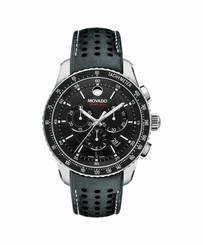 Movado Series 800 Chronograph 2600096 Black Dial Leather Band Mens Watch 845960040877