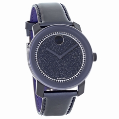 Movado Bold Mens Crystal Blue/Purple Leather Swiss Quartz Watch 3600229