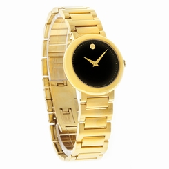 Movado Concerto Series Ladies Black Dial Gold Tone Swiss Quartz Watch 0606420