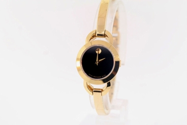 Ladies Movado 0606888 RONDIRO Gold PVD Stainless Steel Black Dial Bangle Watch