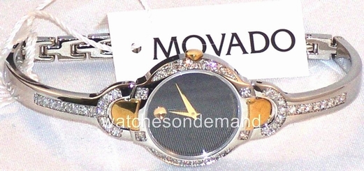 NEW LADIES MOVADO KARA 0606948 2 TONE BLK DIAL 0605248 Aprx 0.80ct DIAMOND WATCH