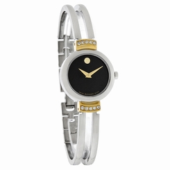 Movado Harmony Ladies Diamond Dial Black Bangle Swiss Quartz Watch 0606240 775924760902