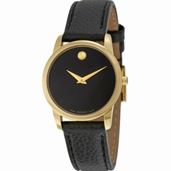 MOVADO WOMEN'S MUSEUM 28MM BLACK LEATHER BAND SWISS QUARTZ WATCH 0607016