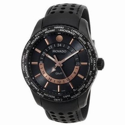 Movado Men's 42mm Black Leather Stainless Steel Case Quartz Date Watch 2600118