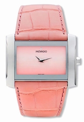BRAND NEW MOVADO 0605296 ELIRO PINK ALLIGATOR STRAP SILVER CASE WOMEN'S WATCH