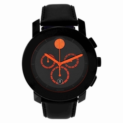 BRAND NEW MOVADO BOLD 3600232 BLACK & ORANGE CHRONOGRAPH DIAL LEATHER BAND WATCH