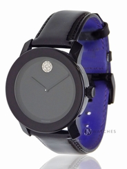 BRAND NEW UNISEX MOVADO (3600345) BLACK PATENT LEATHER CRYSTAL WATCH