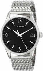 NEW Movado Stainless Steel Mesh Swiss Black Dial Men's Circa Watch 0606802