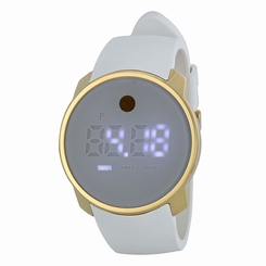 BRAND NEW MOVADO 3600252 WHITE RUBBER STRAP GOLD CASE DIGITAL LED DISPLAY WATCH