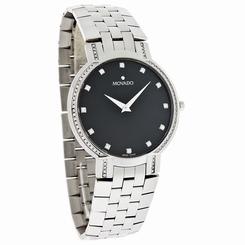 Movado Faceto Diamond Mens Black Dial Swiss Quartz Dress Watch 0606237