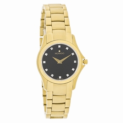 Movado Ladies Masino Series Gold Tone Diamond Black Dial Quartz Watch 0607028