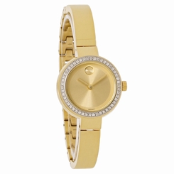 Movado Bold Ladies Diamond Gold Tone Bangle Swiss Quartz Watch 3600322