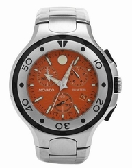 NWOT Men's Movado 2600041 Series 800 Performance Chronograph Orange SS Watch