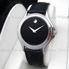 Men's Movado MUSEUM COLLECTION Black Dial SS Case Leather Swiss Watch 0605761