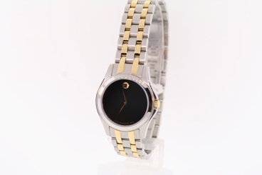 Ladies Movado 0605976 CORPORATE EXCLUSIVE Two-Tone Stainless Black Dial Watch