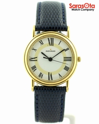 Vintage Movado 87 47 825 Gold Tone Blue Lizard Swiss Quartz Dress Women's Watch