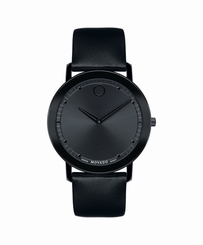 Movado Sapphire 0606884 Quartz Black Dial Leather Band Mens Watch