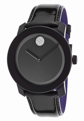 Movado Bold Black Dial Patent Leather Crystal Accented Unisex Watch - 3600345