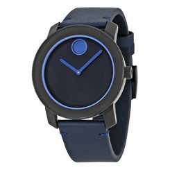 NWT MOVADO BOLD BLUE DIAL BLUE LEATHER WATCH BLD 3600317