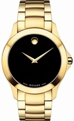 Movado Masino 0607034 Black Dial Yellow Gold Plated Stainless Steel Men's Watch