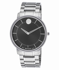 Movado 606687 Men's Thin Classic Stainless Steel Black Dial SS