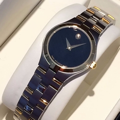 MOVADO 81 E4 1844 LADIES TWO TONE STAINLESS STEEL BLACK MUSEUM QUARTZ WATCH N44