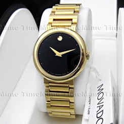 Women's Movado CONCERTO Black Dial 18K Gold Tone Swiss Quartz Watch 0606420