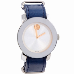 Movado Unisex Swiss Bold Blue Leather Strap Watch 36mm 3600362