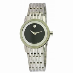 Movado 0606645 Womens Black Dial Quartz Watch with Stainless Steel Strap